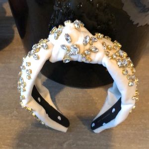 Lele Sadoughi ivory velvet gold crystal headband